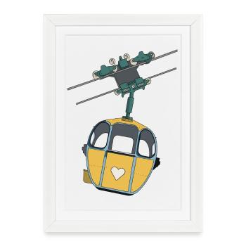 Télécabine - Coeur jaune - Affiche encadrée (27 × 37 cm) - blanc - Devant
