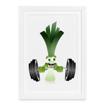 A stick of leeks with a dumbbell while exercising - Framed poster (27 × 37 cm) - white - Front
