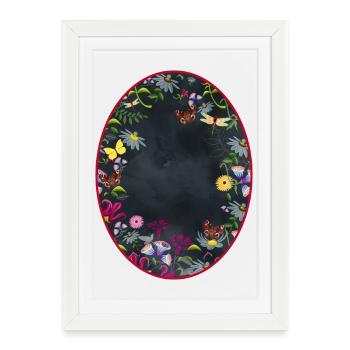 Cadre ovale de jardin avec fond noir - Affiche encadrée (27 × 37 cm) - blanc - Devant