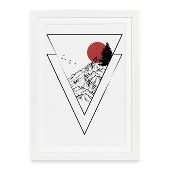 Silhouette de sommet de coucher de soleil rouge - Affiche encadrée (27 × 37 cm) - blanc - Devant