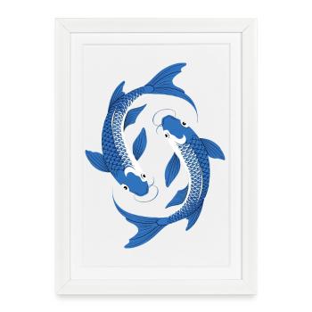 Cercle de carpes koï bleues Art - Affiche encadrée (27 × 37 cm) - blanc - Devant