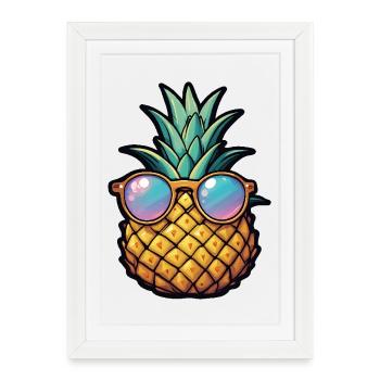 Ananas tropical avec lunettes de soleil - Affiche encadrée (27 × 37 cm) - blanc - Devant