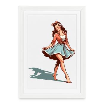 Tenue de style rockabilly femme pieds nus Cadeau rétro - Affiche encadrée (27 × 37 cm) - blanc - Devant
