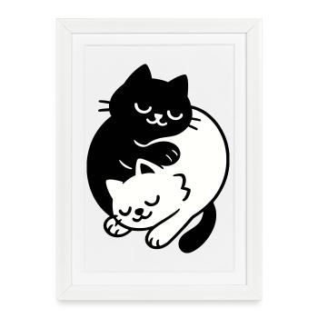 Chats Ying-Yang #2 - Affiche encadrée (27 × 37 cm) - blanc - Devant