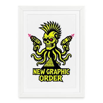 ONG Crâne Punk jaune - Affiche encadrée (27 × 37 cm) - blanc - Devant