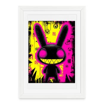 Lapin néon urbain - Affiche encadrée (27 × 37 cm) - blanc - Devant