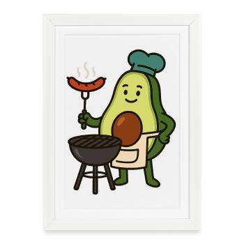 Figurine de cuisine d'avocat avec grill et saucisses - Affiche encadrée (27 × 37 cm) - blanc - Devant