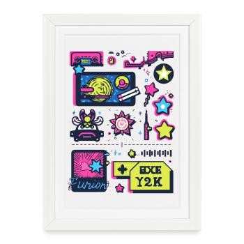 Neon Space Adventure Années 1990 Y2K - Affiche encadrée (27 × 37 cm) - blanc - Devant