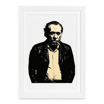 Portrait de Charles Bukowski - Affiche encadrée (27 × 37 cm) - blanc - Devant