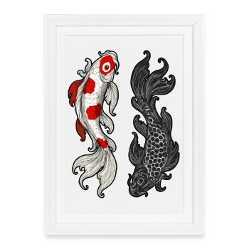 Dessin de poisson koï | Énergie spirituelle 6KUHD - Affiche encadrée (27 × 37 cm) - blanc - Devant
