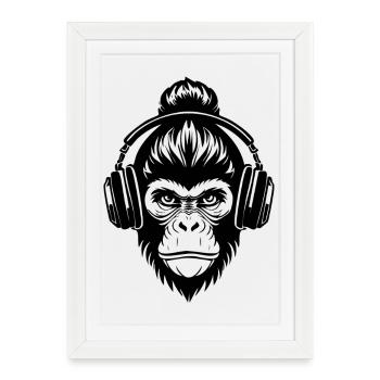 Electric Monkey Head Rave Light Headphone Shirt - Framed poster (27 × 37 cm) - white - Front