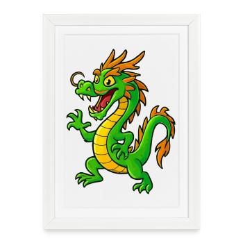 Green cartoon dragon with orange tips - Framed poster (27 × 37 cm) - white - Front