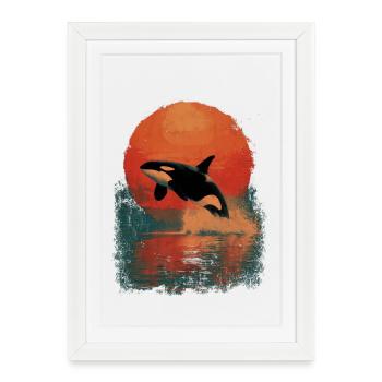 Orca jump in the sunset - Framed poster (27 × 37 cm) - white - Front