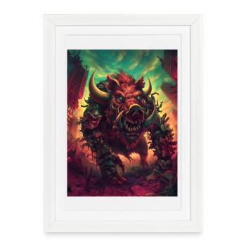 Cochon Géant en Enfer Urbain - Affiche encadrée (27 × 37 cm) - blanc - Devant