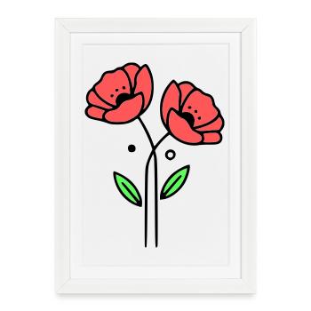 Coquelicot-coquelicots-minimaliste-Line-Art-5 - Affiche encadrée (27 × 37 cm) - blanc - Devant