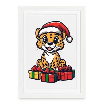 Cadeaux de Noël guépard - Affiche encadrée (27 × 37 cm) - blanc - Devant