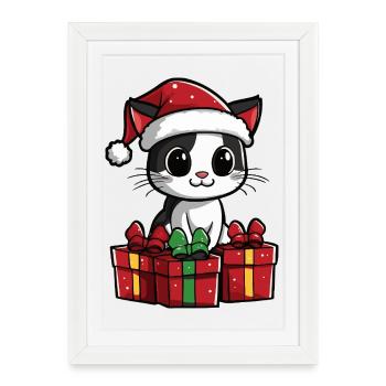 Cadeaux de Noël pour chats - Affiche encadrée (27 × 37 cm) - blanc - Devant