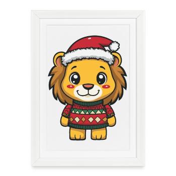 Lion Christmas Xmas - Framed poster (27 × 37 cm) - white - Front