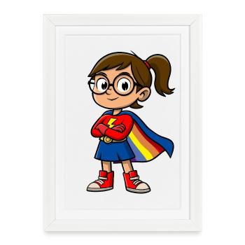 Petite super-héroïne avec des lunettes - Affiche encadrée (27 × 37 cm) - blanc - Devant