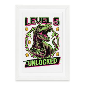 T-Rex débloqué niveau 5 - Affiche encadrée (27 × 37 cm) - blanc - Devant