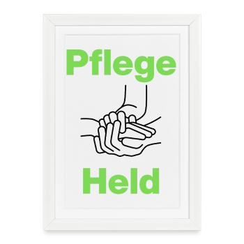Héroïne des soins, mains, avec cœur, soignante, infirmière - Affiche encadrée (27 × 37 cm) - blanc - Devant