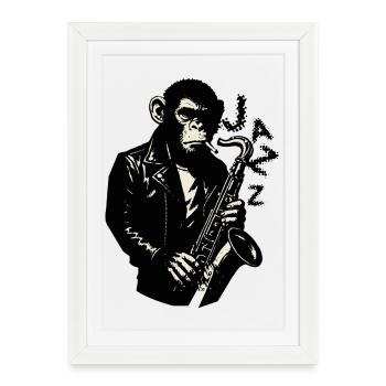 Noir Jazz Monkey Sax - Framed poster (27 × 37 cm) - white - Front