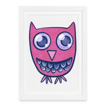 Dessin animé de la chouette rose - Affiche encadrée (27 × 37 cm) - blanc - Devant