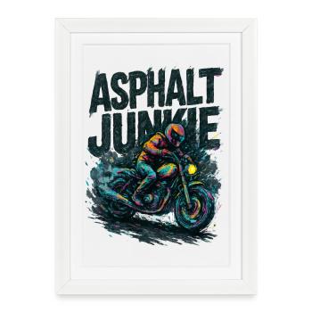 asphalt junkie - moto - Affiche encadrée (27 × 37 cm) - blanc - Devant