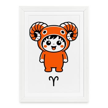 Signe du zodiaque Bélier dans le style kawaii - Affiche encadrée (27 × 37 cm) - blanc - Devant