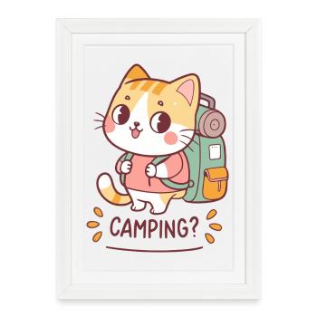 Chat Campeur Kawaii et Backpack - Affiche encadrée (27 × 37 cm) - blanc - Devant