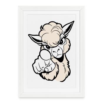 Cheeky alpaca pointing at the viewer - Framed poster (27 × 37 cm) - white - Front