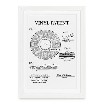 Plan de brevet pour vinyle vintage - Affiche encadrée (27 × 37 cm) - blanc - Devant
