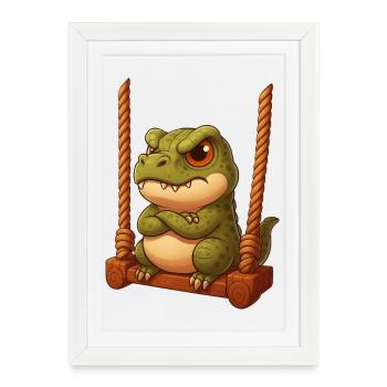Dessin animé Grim T-Rex sur la cour de récréation de Schauke - Affiche encadrée (27 × 37 cm) - blanc - Devant