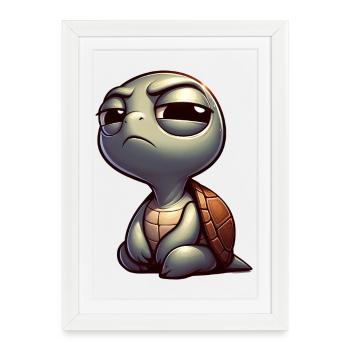 Tortue de dessin animé sceptique drôle et mignonne - Affiche encadrée (27 × 37 cm) - blanc - Devant