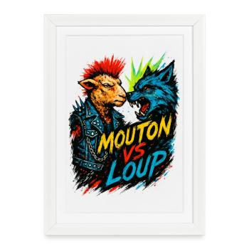 Mouton Punk Contre Loup Féroce - Affiche encadrée (27 × 37 cm) - blanc - Devant