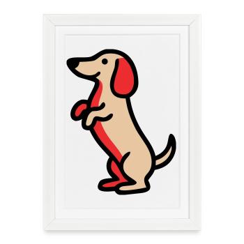 Petit teckel Mec Comic - Affiche encadrée (27 × 37 cm) - blanc - Devant