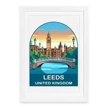 Leeds Skyline UK Yorkshire Travel Illustration - Framed poster (27 × 37 cm) - white - Front