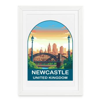Illustration du pont du Tyne sur la skyline de Newcastle, Royaume-Uni, - Affiche encadrée (27 × 37 cm) - blanc - Devant