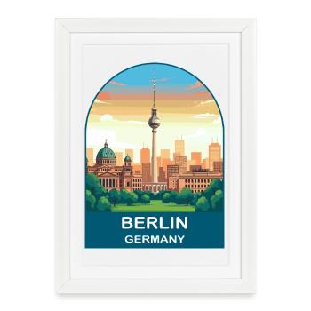 Berlin Allemagne Tour TV Art de voyage vintage - Affiche encadrée (27 × 37 cm) - blanc - Devant