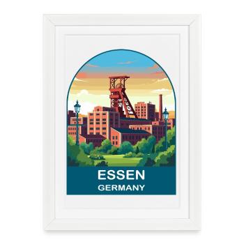 Essen, Allemagne, Zollverein Industrial Travel Art - Affiche encadrée (27 × 37 cm) - blanc - Devant