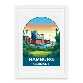 Affiche d’art de voyage Hambourg, Allemagne - Affiche encadrée (27 × 37 cm) - blanc - Devant