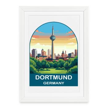 Dortmund Germany Skyline Vintage Travel Art - Framed poster (27 × 37 cm) - white - Front