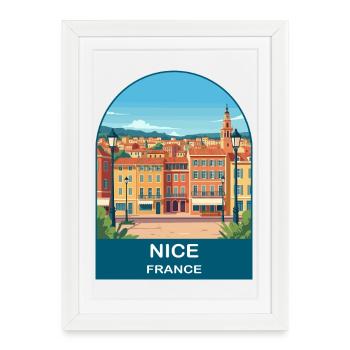 Belle affiche de voyage vintage sur la Côte d’Azur France - Affiche encadrée (27 × 37 cm) - blanc - Devant