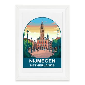 Nijmegen Netherlands Vintage City Travel Poster - Framed poster (27 × 37 cm) - white - Front