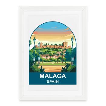 Malaga Spain Vintage Travel Poster Art - Framed poster (27 × 37 cm) - white - Front