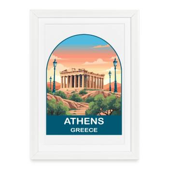 Athens Greece Vintage Travel Poster Art - Framed poster (27 × 37 cm) - white - Front