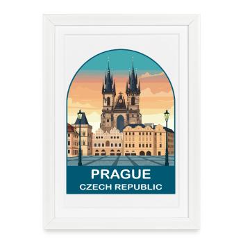 Affiche vintage de Prague République tchèque - Affiche encadrée (27 × 37 cm) - blanc - Devant