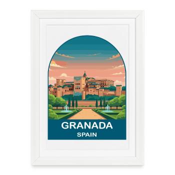 Granada Spain Vintage Travel Poster Art - Framed poster (27 × 37 cm) - white - Front