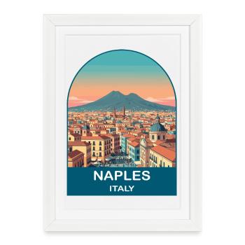 Art d’affiches de voyage vintage à Naples, Italie - Affiche encadrée (27 × 37 cm) - blanc - Devant