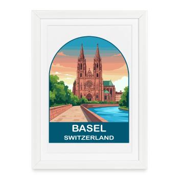 Basel Switzerland Vintage Travel Poster Art - Framed poster (27 × 37 cm) - white - Front